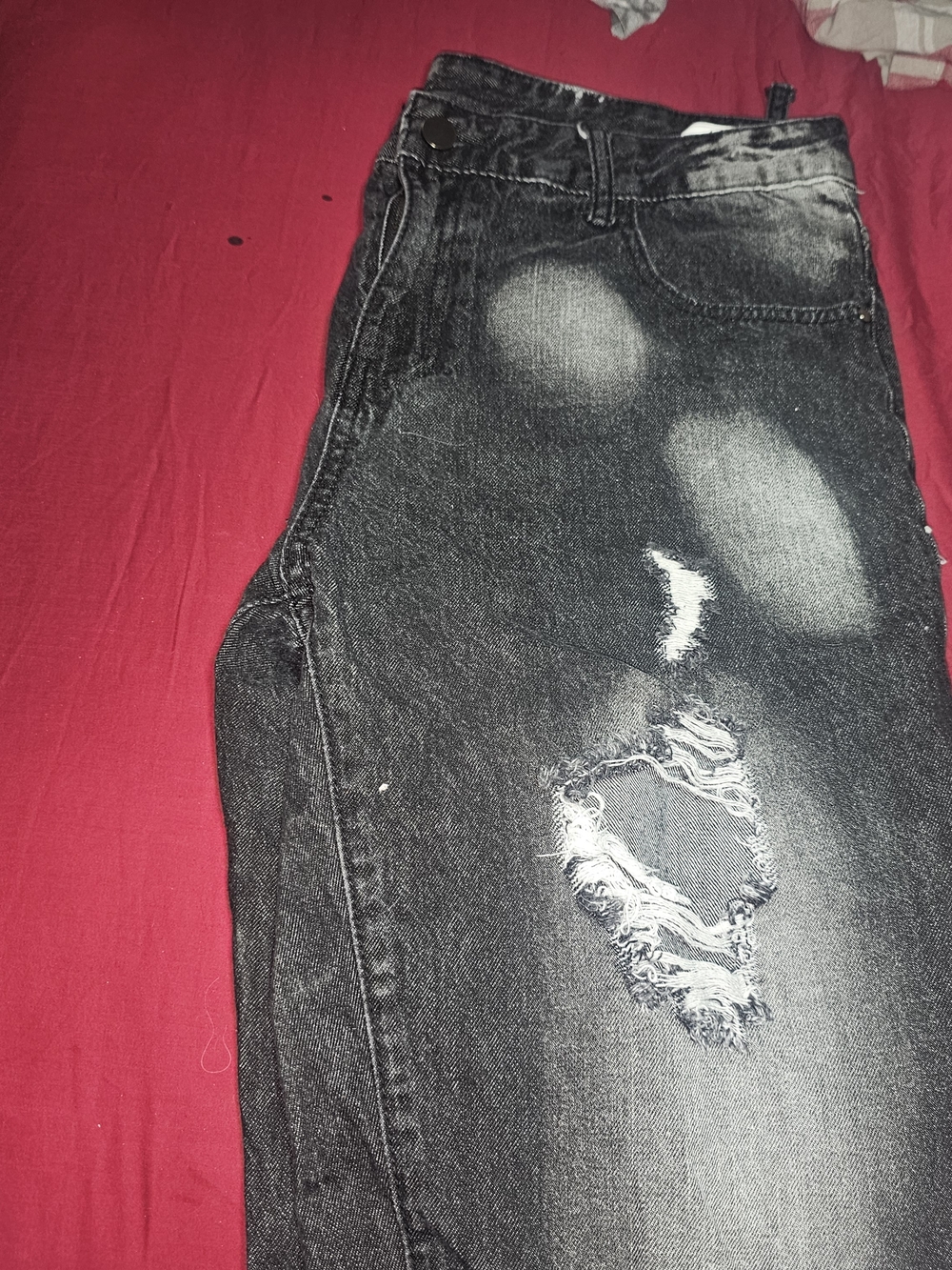 Relaxed Fit Distressed Black Washed Jeans